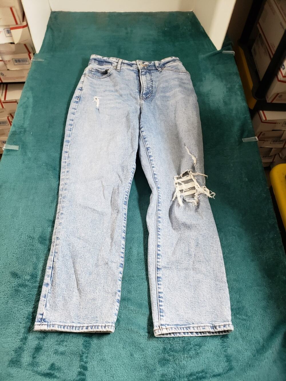 Express Jeans Size 6 Women Blue Stretch Pant Baggy Distressed Mid Rise Curvy Mom